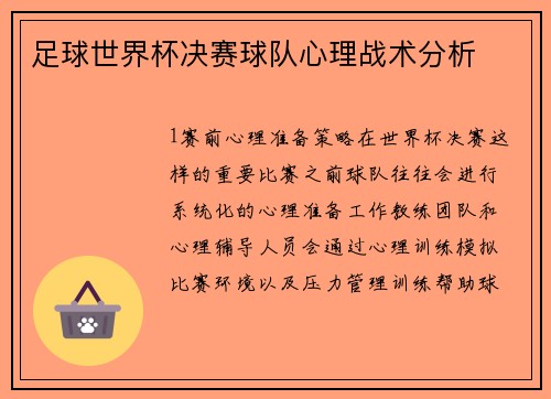 足球世界杯决赛球队心理战术分析